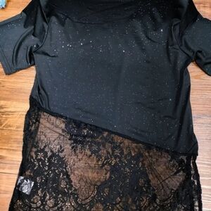 Black Sparkle Top with Lace Detail